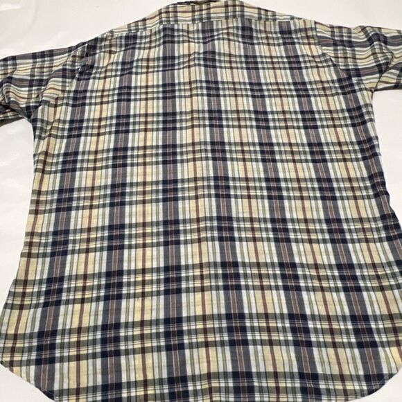 VTG JC Penny Plain Pockets Button Up Short Sleeve Shirt Plaid Men XL Blue Yellow - Picture 9 of 11